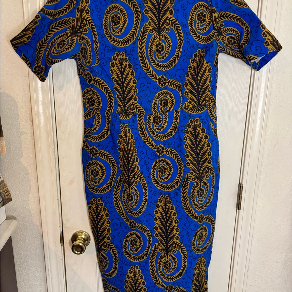 Elegant Blue and Gold African Print D’iyanu Dress